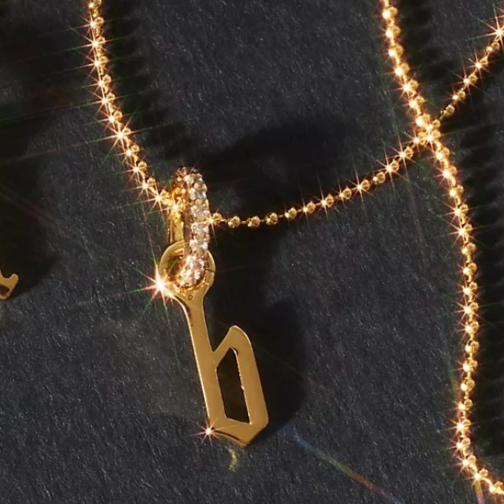 Anthropologie Monogram Pavé Necklace 14K Gold Plated